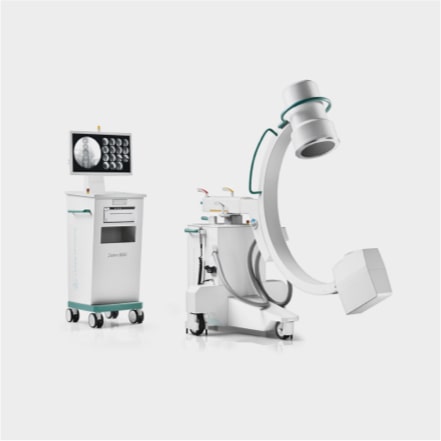 White colored C-arm equipment with white background